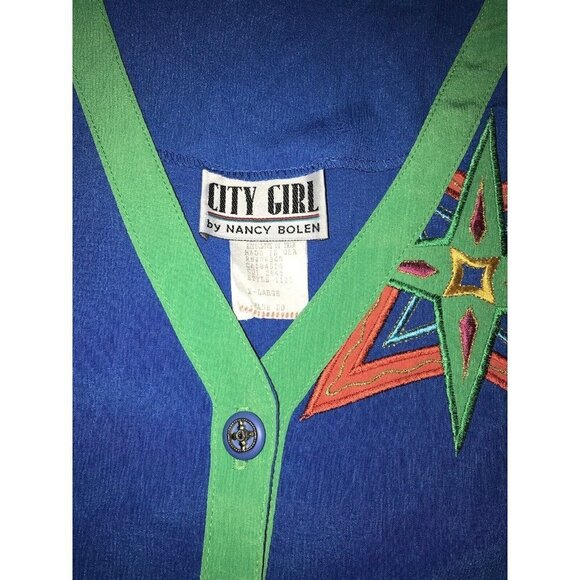City Girl By Nancy Bolen Womens 80s Abstract Vest Embroidered Star Bling Buttons - Picture 4 of 8